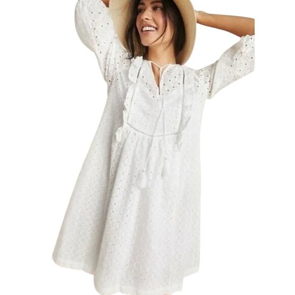 Anthropologie White Eyelet Thames Mini Dress Size 8 - Picture 1 of 7